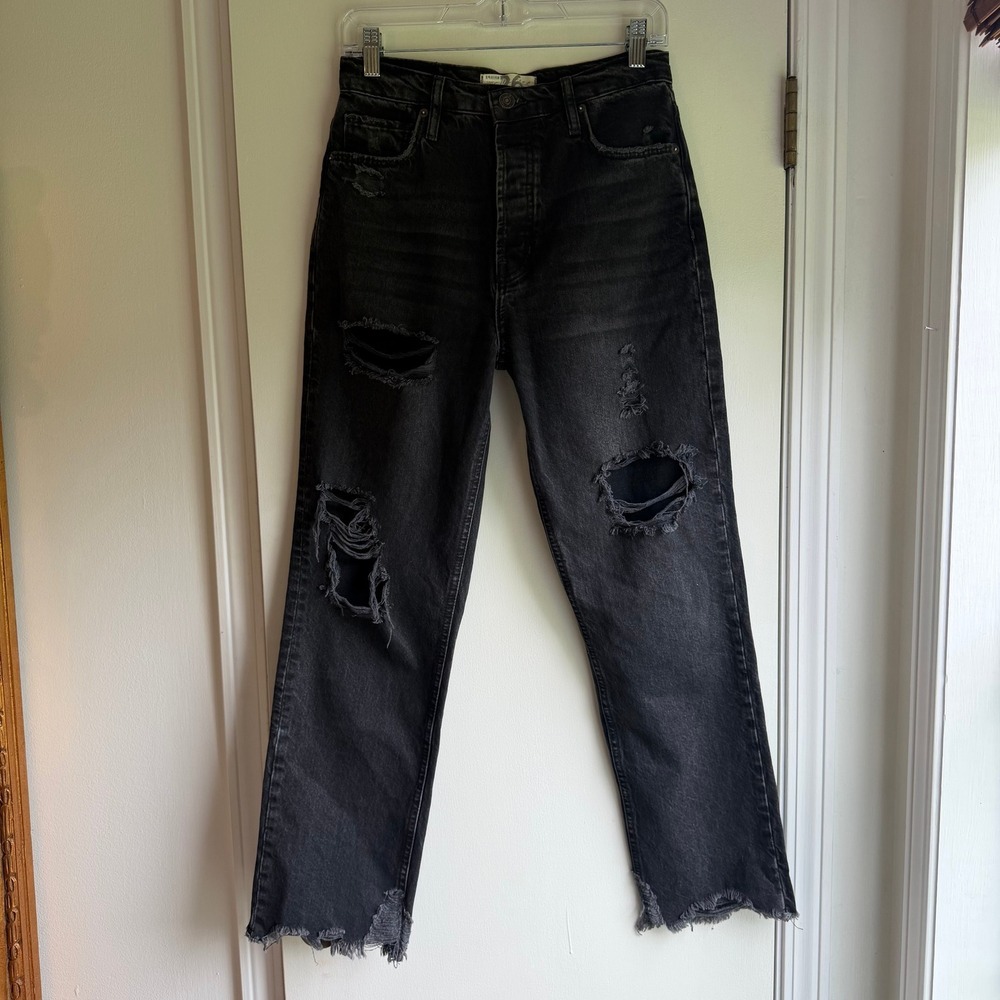 We The Free Free People Black Distressed Straight Leg Jeans Size 26 OB1398371